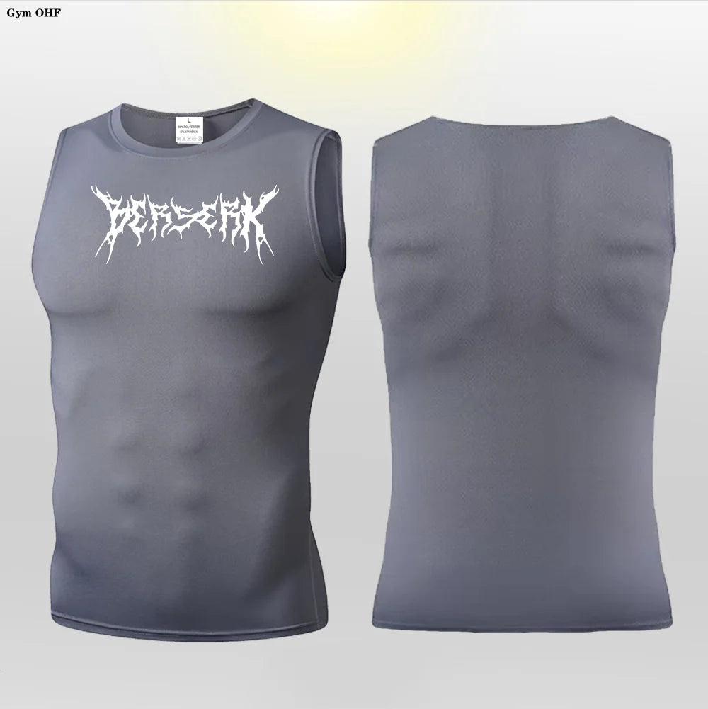 Anime Berserk Guts Print Compression Vest Men Gym Fitness Mens Vest Quick Dry Bodybuilding Tank Top Muscle Sleeveless Shirt