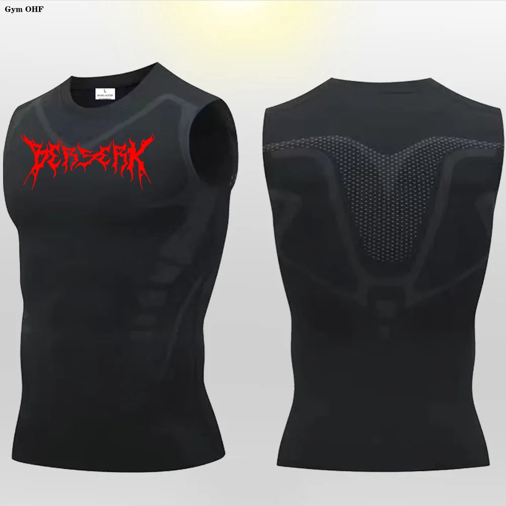 Anime Berserk Guts Print Compression Vest Men Gym Fitness Mens Vest Quick Dry Bodybuilding Tank Top Muscle Sleeveless Shirt
