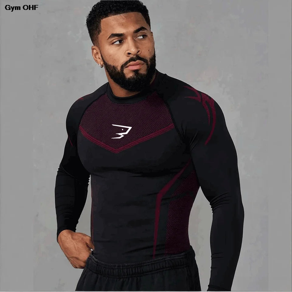 Compression Sport T-shirt Man Running Long Sleeve T Shirt Elastic Fitness Athletic Tee Gym Workout Sportwear Top Sun Protection