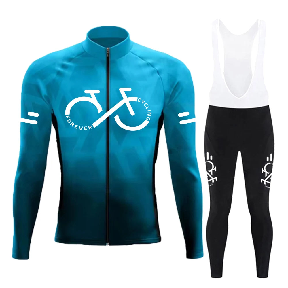 Cycling Jersey Set Summer Long Sleeve Gradient MTB Bike Cycling Clothing Breathable Ropa Ciclismo Men's Road Bicycle Sportswear