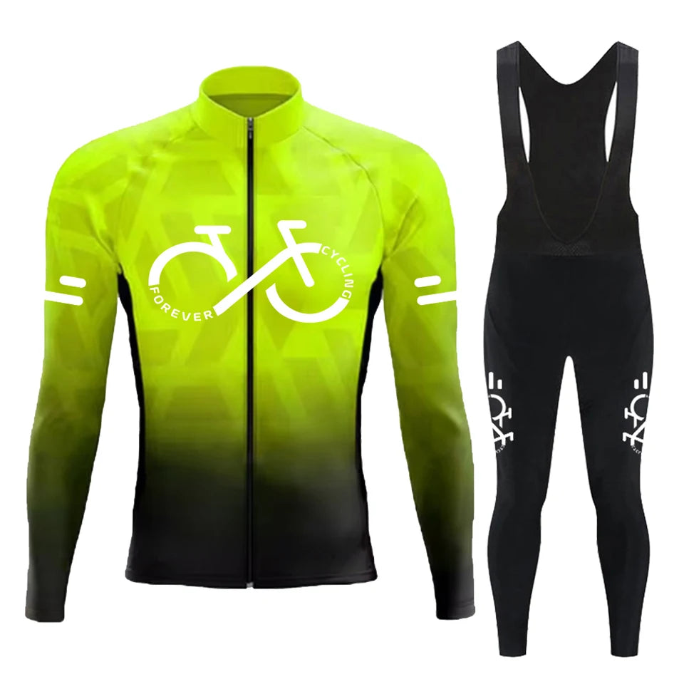 Cycling Jersey Set Summer Long Sleeve Gradient MTB Bike Cycling Clothing Breathable Ropa Ciclismo Men's Road Bicycle Sportswear
