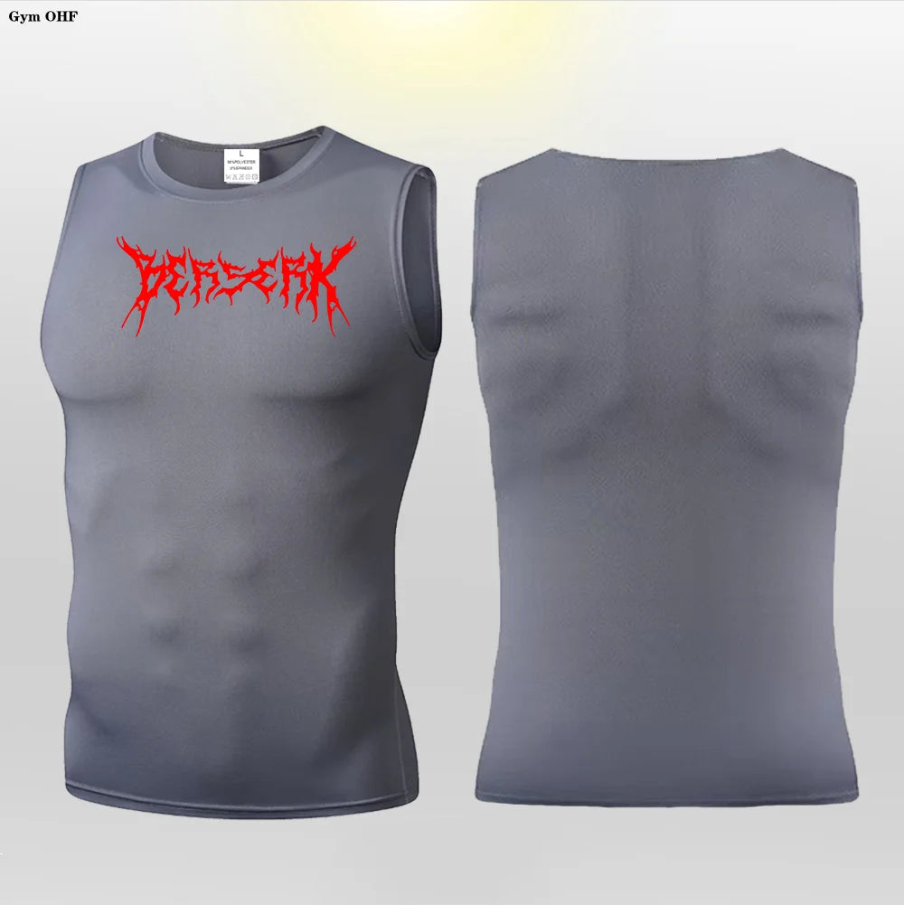 Anime Berserk Guts Print Compression Vest Men Gym Fitness Mens Vest Quick Dry Bodybuilding Tank Top Muscle Sleeveless Shirt