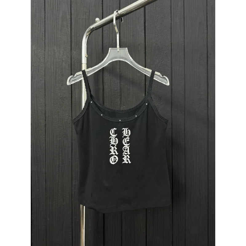 American Retro Rhinestone Letter Printed Camisole Vest For Women Slim Fit And Slimming Top 2026 Summer New