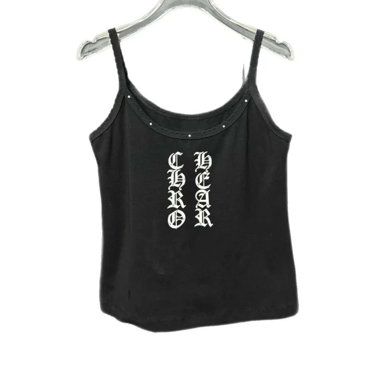 American Retro Rhinestone Letter Printed Camisole Vest For Women Slim Fit And Slimming Top 2026 Summer New