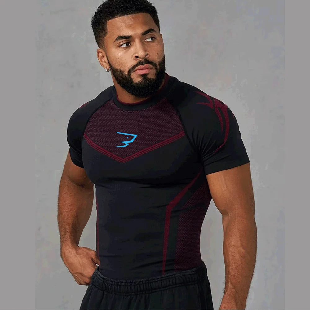 Compression Sport T-shirt Man Running Long Sleeve T Shirt Elastic Fitness Athletic Tee Gym Workout Sportwear Top Sun Protection