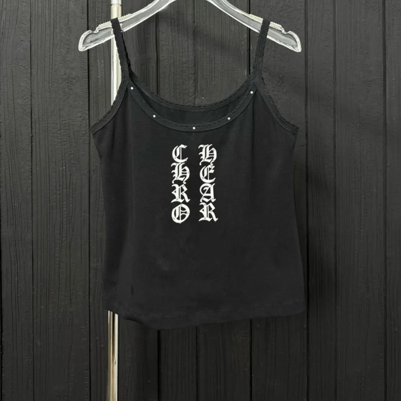 American Retro Rhinestone Letter Printed Camisole Vest For Women Slim Fit And Slimming Top 2026 Summer New