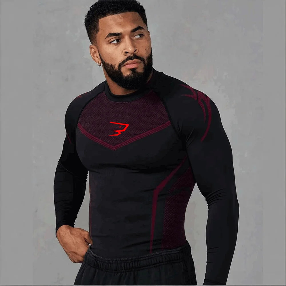 Compression Sport T-shirt Man Running Long Sleeve T Shirt Elastic Fitness Athletic Tee Gym Workout Sportwear Top Sun Protection