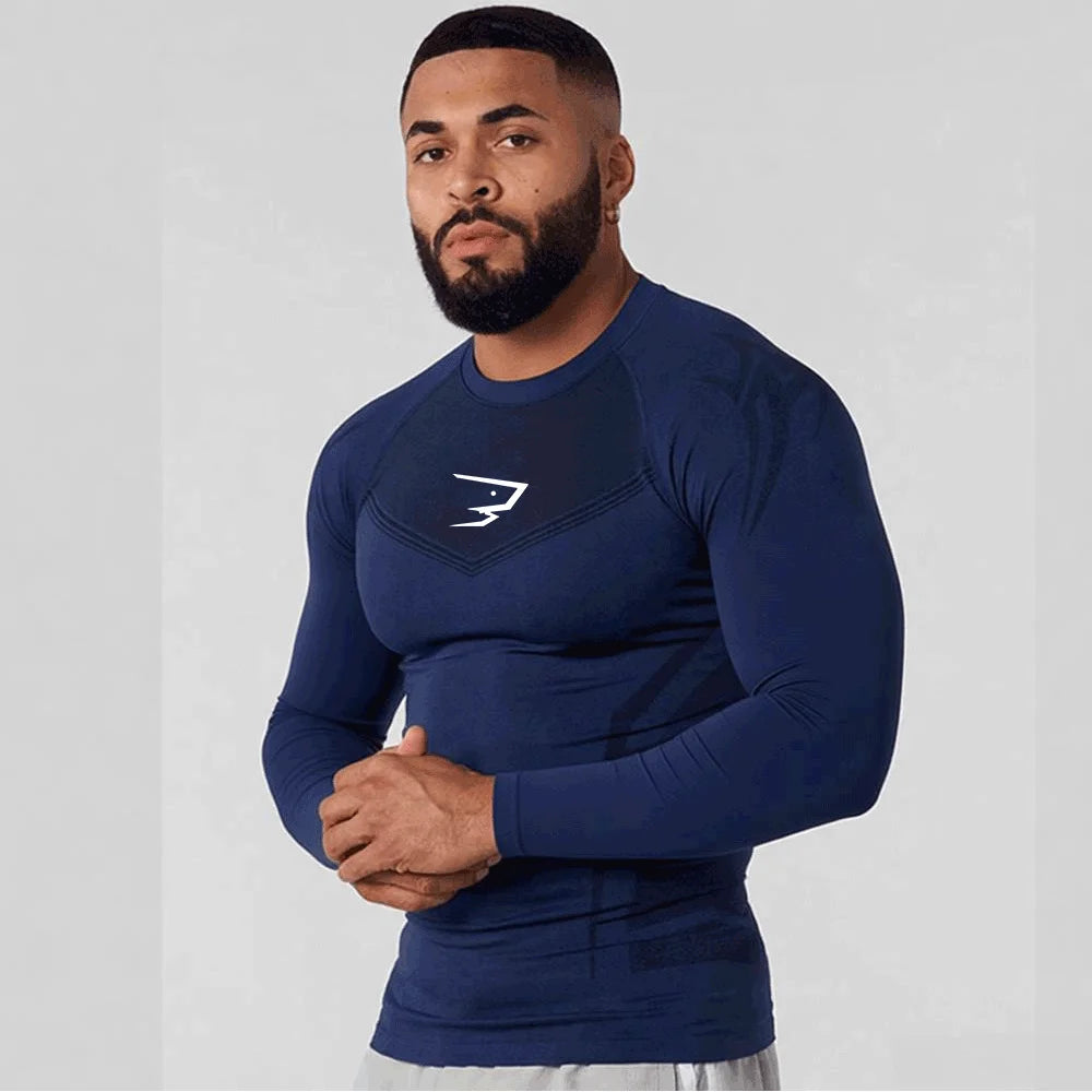 Compression Sport T-shirt Man Running Long Sleeve T Shirt Elastic Fitness Athletic Tee Gym Workout Sportwear Top Sun Protection