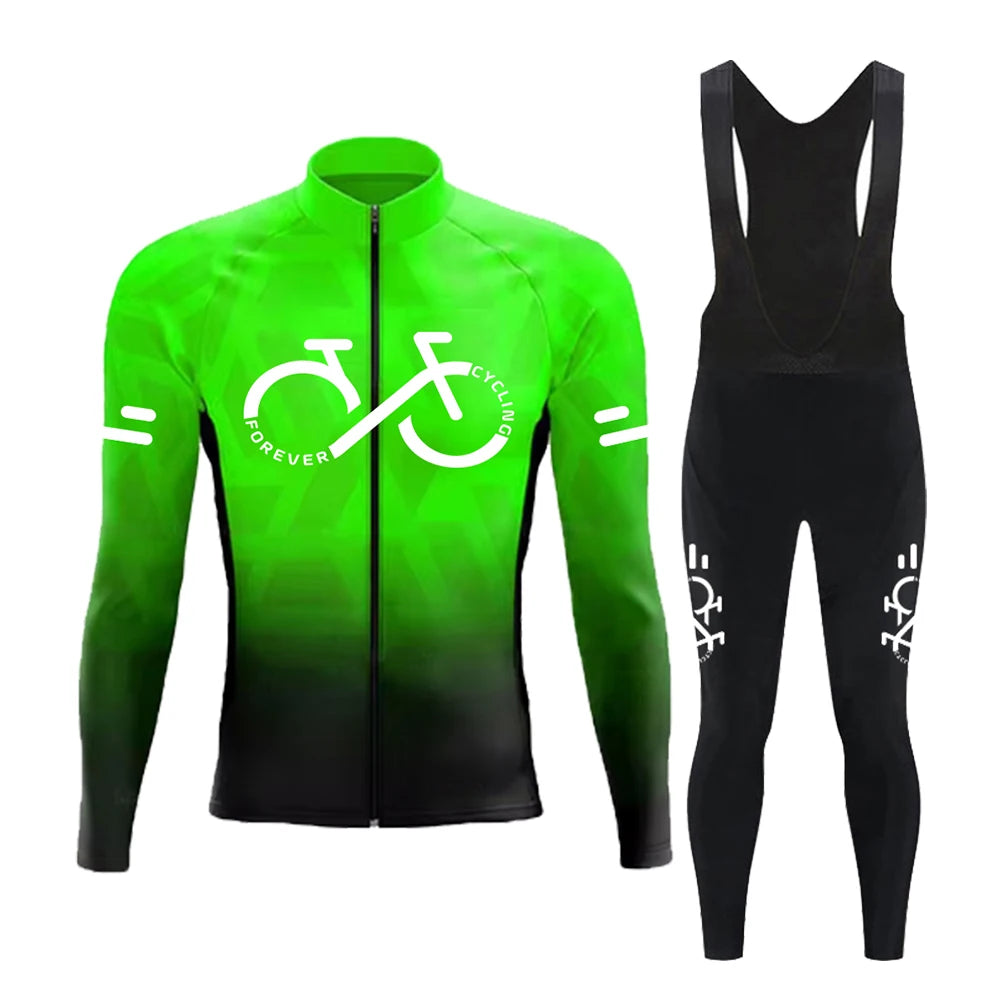 Cycling Jersey Set Summer Long Sleeve Gradient MTB Bike Cycling Clothing Breathable Ropa Ciclismo Men's Road Bicycle Sportswear