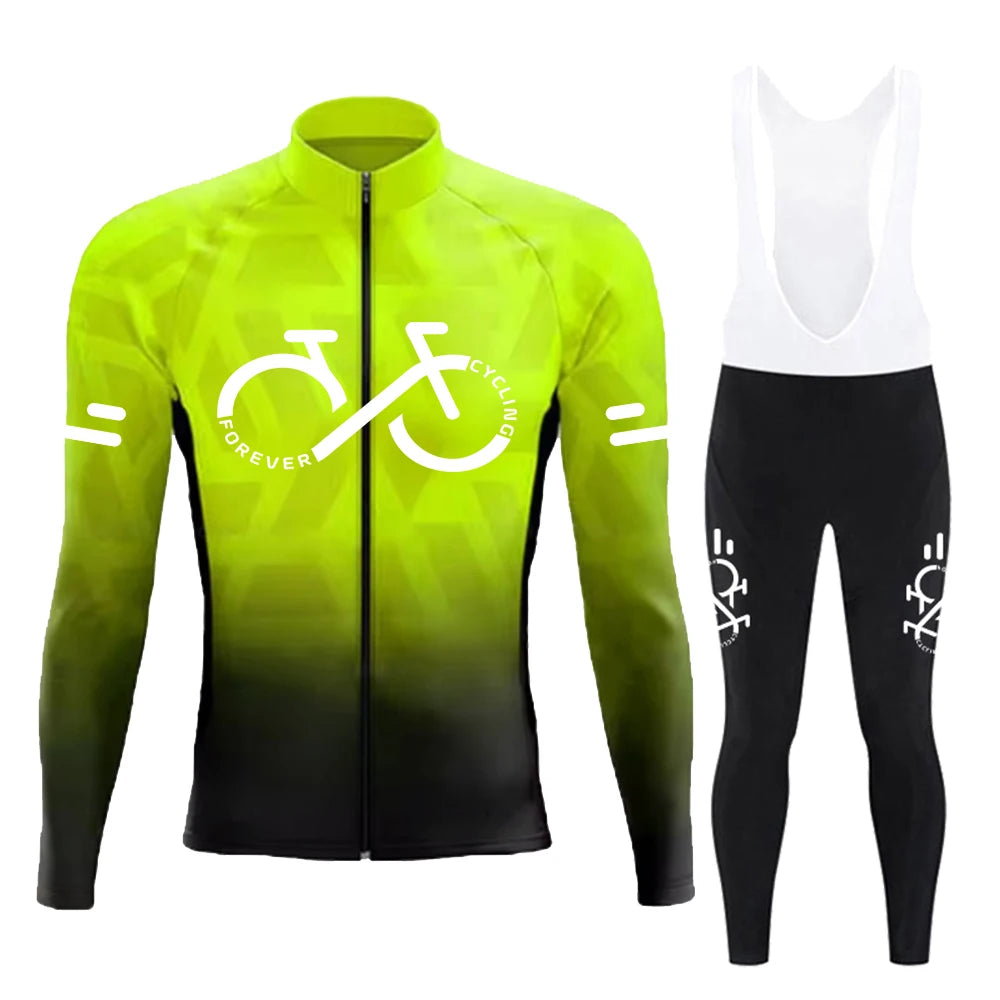 Cycling Jersey Set Summer Long Sleeve Gradient MTB Bike Cycling Clothing Breathable Ropa Ciclismo Men's Road Bicycle Sportswear