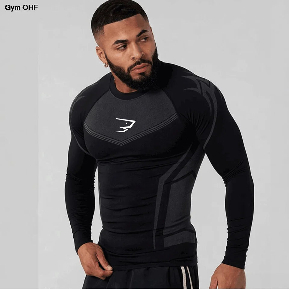 Compression Sport T-shirt Man Running Long Sleeve T Shirt Elastic Fitness Athletic Tee Gym Workout Sportwear Top Sun Protection