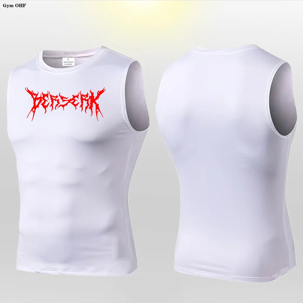 Anime Berserk Guts Print Compression Vest Men Gym Fitness Mens Vest Quick Dry Bodybuilding Tank Top Muscle Sleeveless Shirt