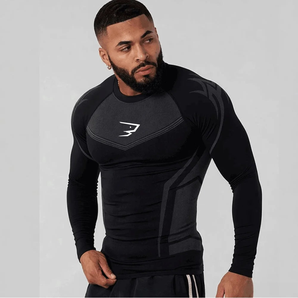 Compression Sport T-shirt Man Running Long Sleeve T Shirt Elastic Fitness Athletic Tee Gym Workout Sportwear Top Sun Protection
