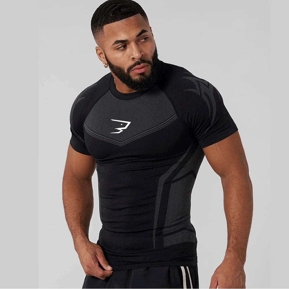 Compression Sport T-shirt Man Running Long Sleeve T Shirt Elastic Fitness Athletic Tee Gym Workout Sportwear Top Sun Protection