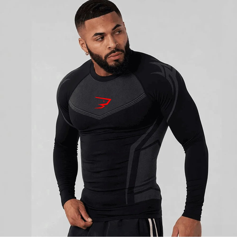 Compression Sport T-shirt Man Running Long Sleeve T Shirt Elastic Fitness Athletic Tee Gym Workout Sportwear Top Sun Protection