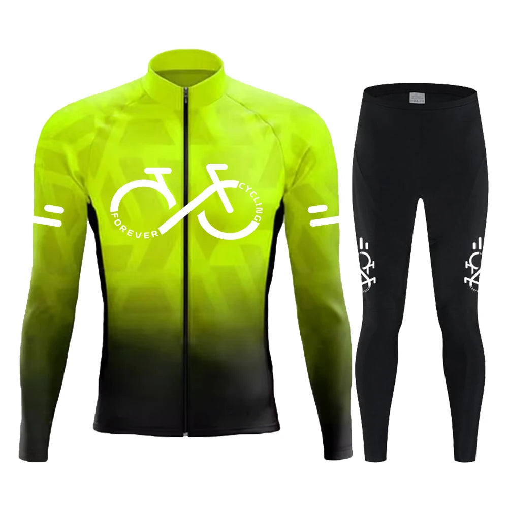 Cycling Jersey Set Summer Long Sleeve Gradient MTB Bike Cycling Clothing Breathable Ropa Ciclismo Men's Road Bicycle Sportswear