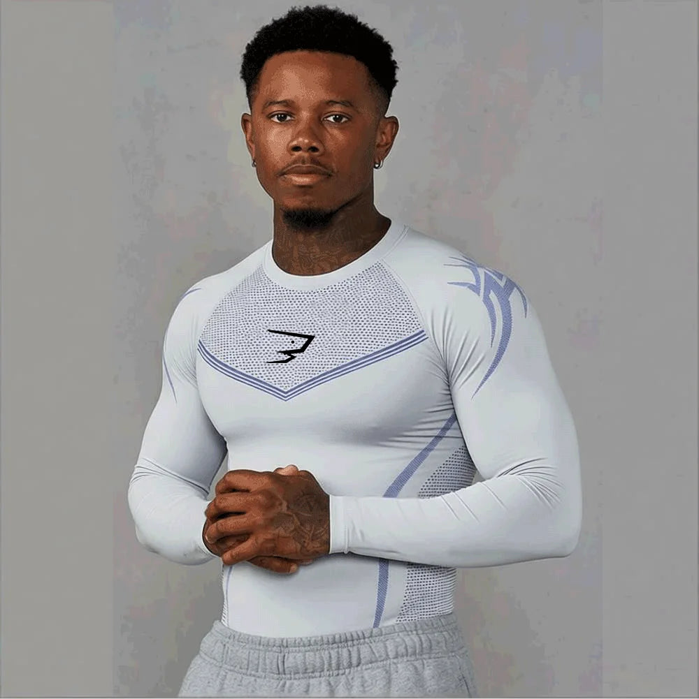 Compression Sport T-shirt Man Running Long Sleeve T Shirt Elastic Fitness Athletic Tee Gym Workout Sportwear Top Sun Protection