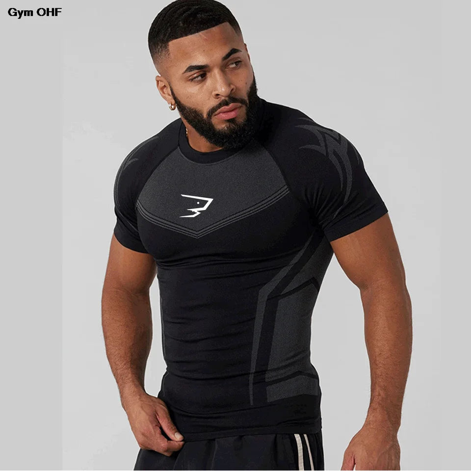 Compression Sport T-shirt Man Running Long Sleeve T Shirt Elastic Fitness Athletic Tee Gym Workout Sportwear Top Sun Protection