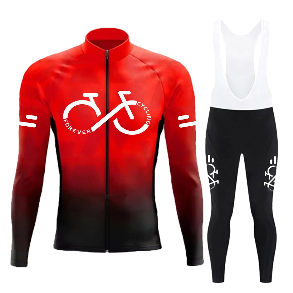 Cycling Jersey Set Summer Long Sleeve Gradient MTB Bike Cycling Clothing Breathable Ropa Ciclismo Men's Road Bicycle Sportswear