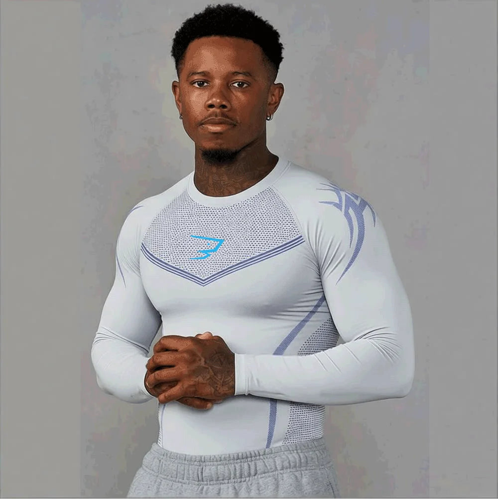 Compression Sport T-shirt Man Running Long Sleeve T Shirt Elastic Fitness Athletic Tee Gym Workout Sportwear Top Sun Protection