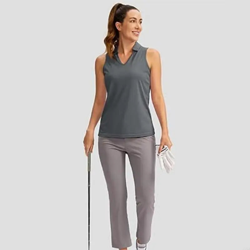 27RD Womens V-Neck T-Shirt Sleeveless Golf Shirt Quick Drying Running Top Tennis Sports Athletic Tanks Top