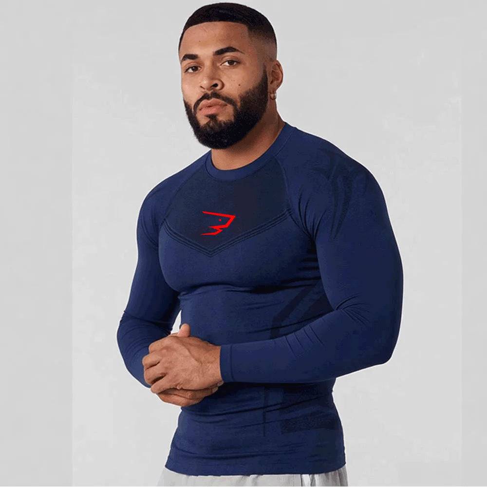 Compression Sport T-shirt Man Running Long Sleeve T Shirt Elastic Fitness Athletic Tee Gym Workout Sportwear Top Sun Protection